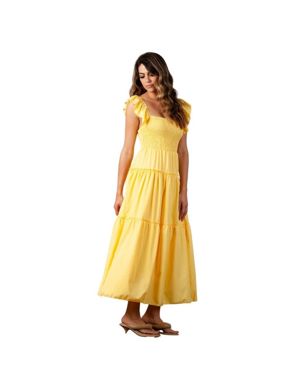 Johnny Becca sunshine yellow tiered maxi dress‎